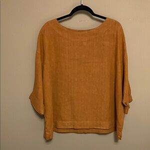 bryn Walker Women’s Pullover Boxy Oversized Flax Linen Terracotta Top Medium